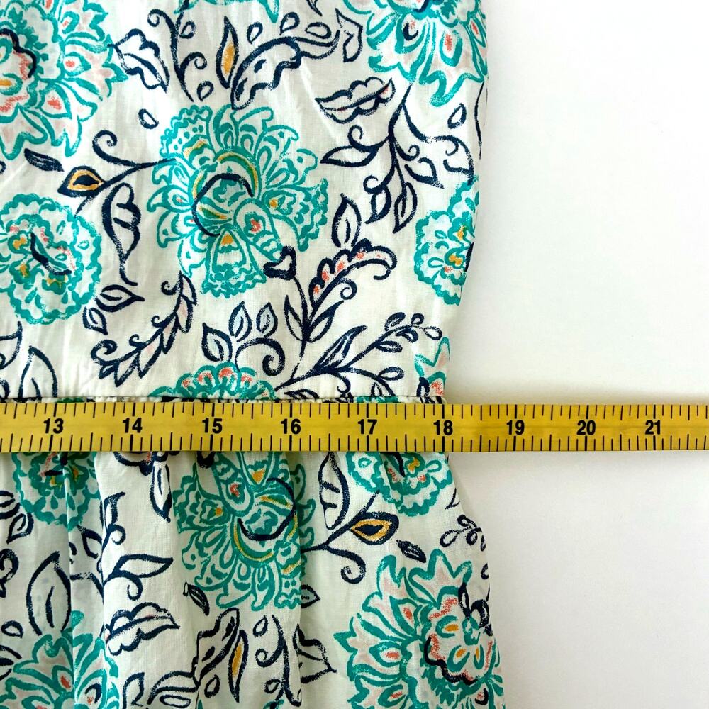 C&C California Cream and Aqua Floral Tie Shoulder Tiered Cotton Dress - Size XL - Picture 8 of 10